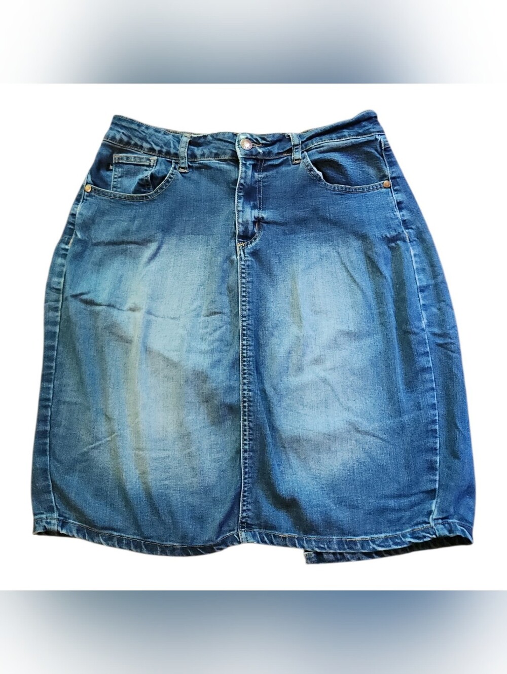 Judy Blue Skirt Womens Medium Blue Denim Distressed Back Slit Western Above Knee